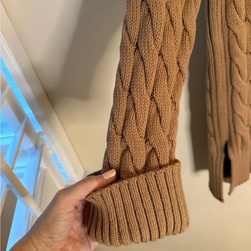 J. Crew Cotton Blend Cable Knit Side Slit Crewneck Sweater size S-M
